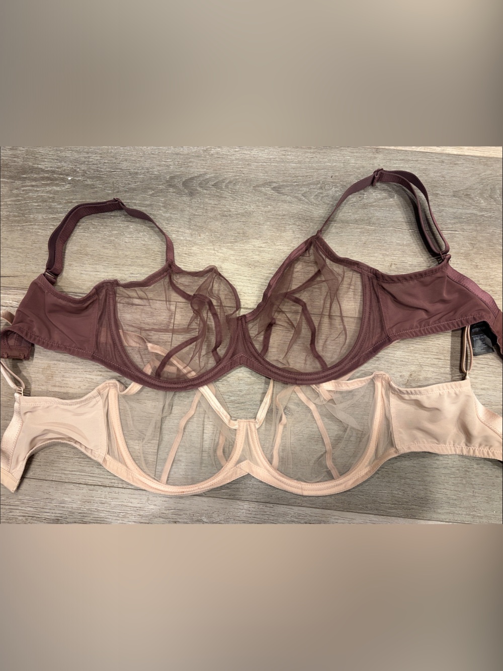 Gorgeous Brand 34FF Sheer Underwire Bras — Mauve Plum and Nude